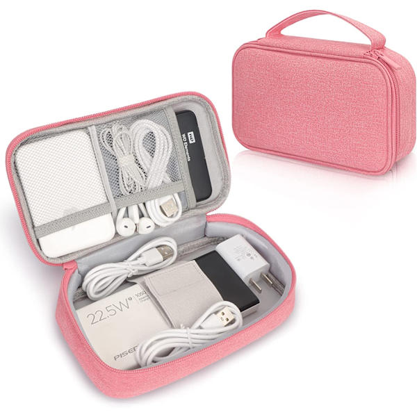 Kabelväska, stor elektronisk väska, arrangör för elektroniska tillbehör, reseväska för kabel, USB-powerbank（Rasa） pink