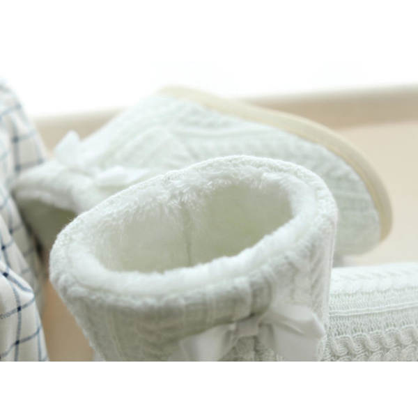 Kvinnor Stickad Bootie Toffel Varma Tofflor Plyschfodrad Anti-Slip White 23.5 cm