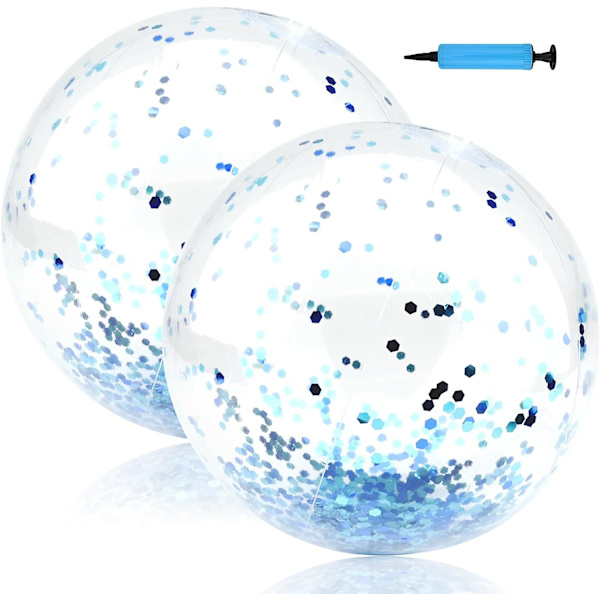 2 st 16 tums glitterstrandboll för vuxna och barn, sommarfestleksaker för poolen, blå