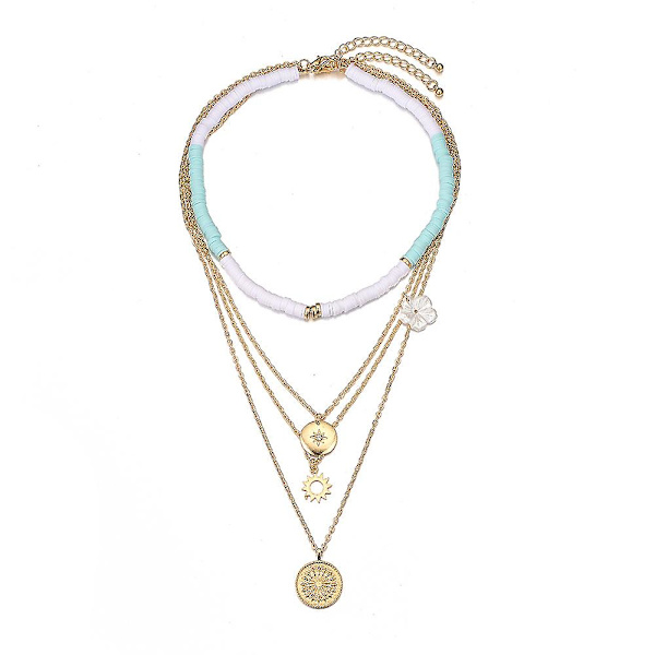 Vit Heishi Surfer Choker Flerskiktat Halsband Sommarblomma Guld Helios Hänge för Bal Fest Dejting Gåvor