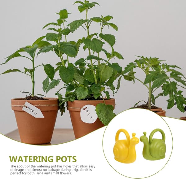 2 x Snail Mini Plante Plast Vandkander til Planter Havearbejde (Grøn og Gul)