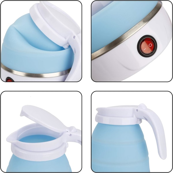 Hopfällbar vattenkokare, 0,7 l elektrisk hopfällbar silikonvattenkokare, campingvattenkokare, resevattenkokare, med 2 hopfällbara koppar (blå) blue