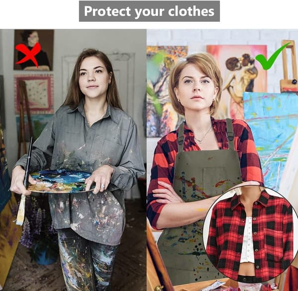 Kraftig lerretforkle - kunstnerforkle med lommer for maling, vanntett og justerbart