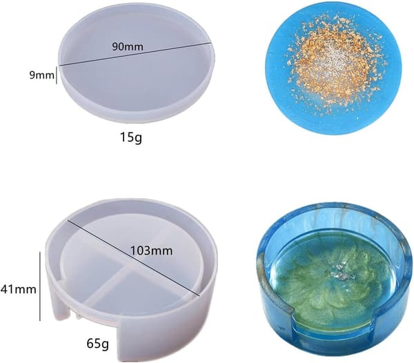 Kit med 6 st silikonformar, förvaringslåda i silikon, epoxyharts, silikonunderlägg