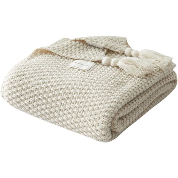 Nordisk handgjord stickad filt, Modefilt, för soffa, säng, 130x170cm beige