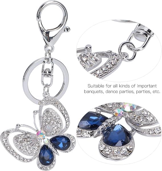 Krystall nøkkelring anheng, sommerfugl sinklegering rhinestone glitrende anheng