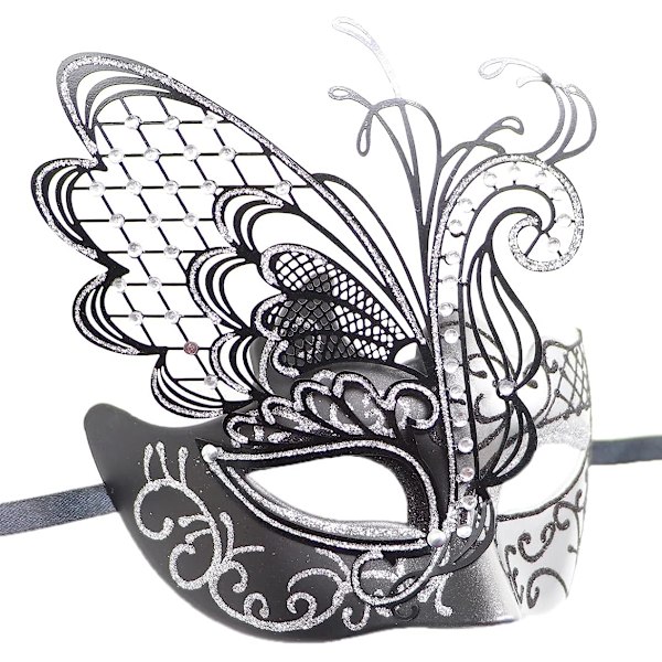 Par Maskerad Mask Metall Järn Fjäril Bal Mask Fest Mask (silver)2Pcs silver