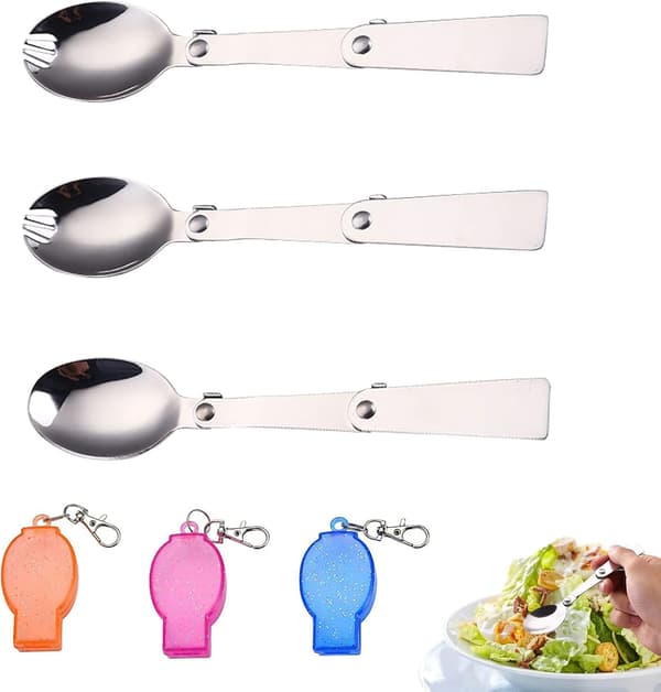 3-pack hopfällbara skedar, med krokar, förvaringslåda, campingbestick för utomhusaktiviteter