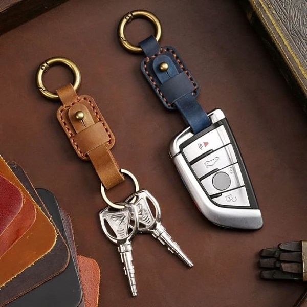 Lädernyckelband för bilnyckel med personligt julmotiv, karbinhake, nyckelhänge, accessoarer (marinblå) blue