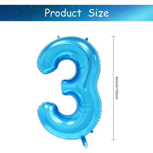 1 st 40 tum stor digital folieballong för födelsedagsfestdekorationer (blå, 3) Blue 3
