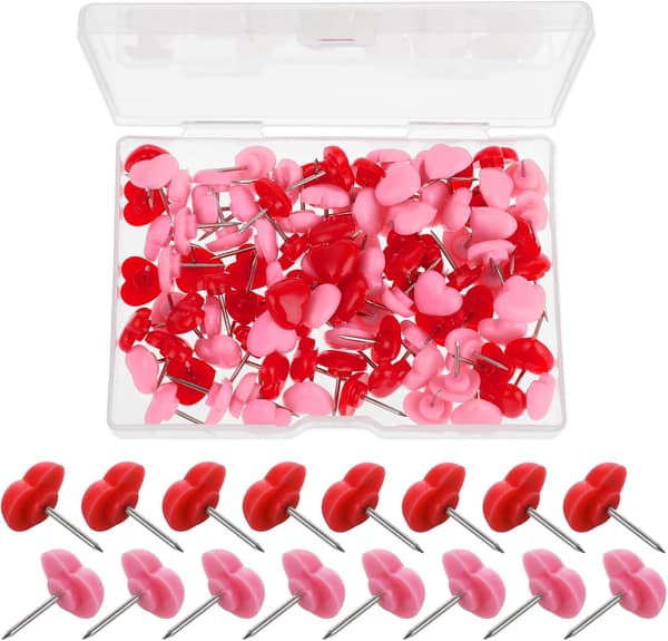 100 st hjärtformade tryckstift rosa tumtacks söta tryckstift, anslagstavlor väggtacks, söta tumtacks