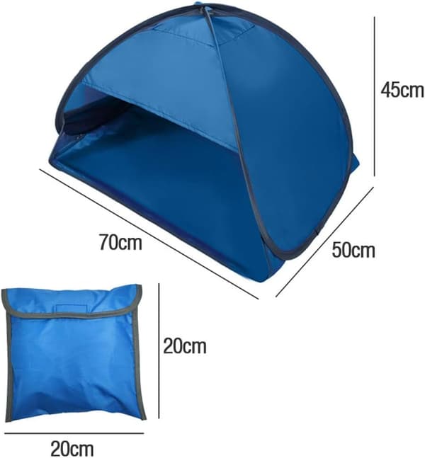 Mini strandly, popup hodestøttetelt, UV-beskyttelse, sol- og vindbeskyttelse, sammenleggbart (blå M) m
