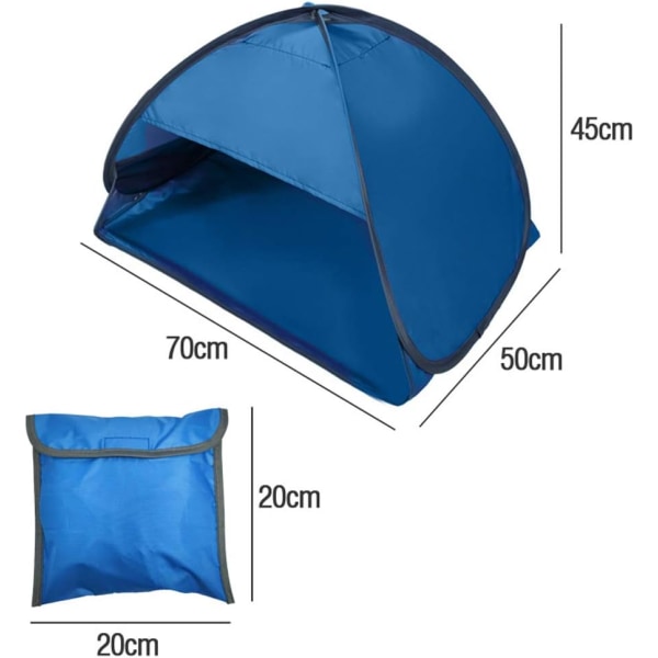 Mini strandskydd, popup-huvudstödstält, UV-skydd, sol- och vindskydd, hopfällbart (blå M) m