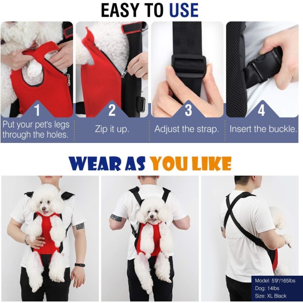 Justerbar andningsbar bröstväska för husdjur, ryggsäck för katt och hund (XL, svart) black xl