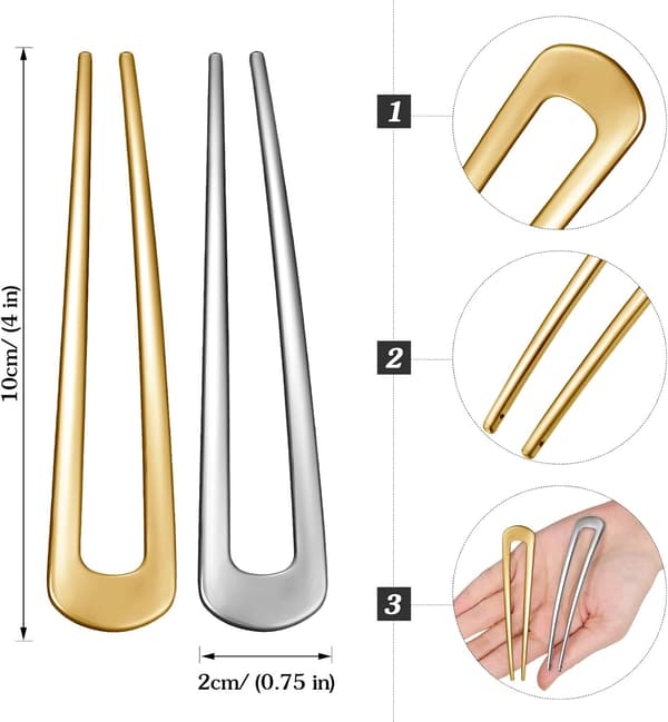 6 STK U-formede hårnåler, metallhårpinner, chignon hårspenner, hårtilbehør