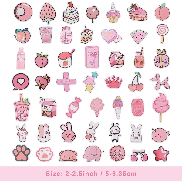 50 söta dekorativa rosa klistermärken, vattentäta klistermärken Kawaii klistermärke Vinyl för scrapbooking