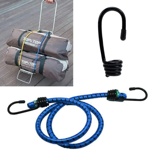 12 stk. plastbelagte bungee-stødsnor kroge spiral til elastisk reb stroppebånd - sort