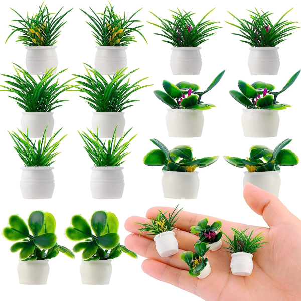 14 st/lot Miniatyrväxter för dockhus Bonsaiväxt 1:12 Minikrukväxter Blommodell