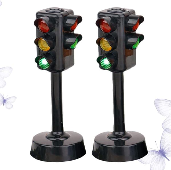 2 stk. Trafiklys Mini Trafiksignal Lampe Model Børn Læring Pædagogisk Legetøj