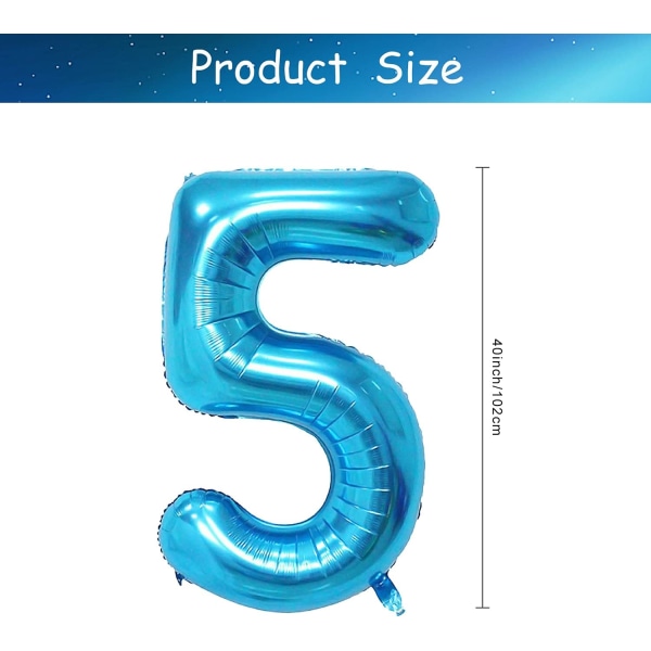 1 st 40 tum stor digital folieballong för födelsedagsfestdekorationer (blå, 5) Blue 5