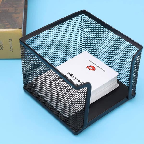Mesh skrivebordskontorarrangør, trådnet memo boks kontor forretning sticky note boks 10,4x10,4x7,9cm