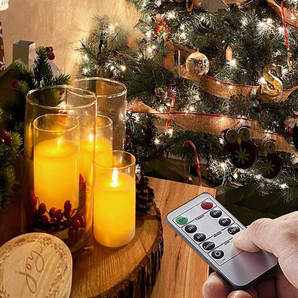 Vita flimrande flamlösa ljus, med fjärrkontroll och timer, set om 3