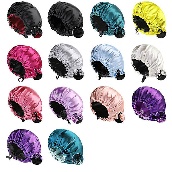 Vändbar vattentät silkeslen satin justerbar nattmössa (blå+sjögrön) 2 st color 3