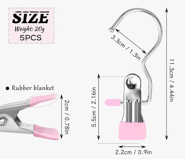 Klesklyper i rustfritt stål, 7 stk. sklisikre støvelklyper bærbare (rosa) Pink