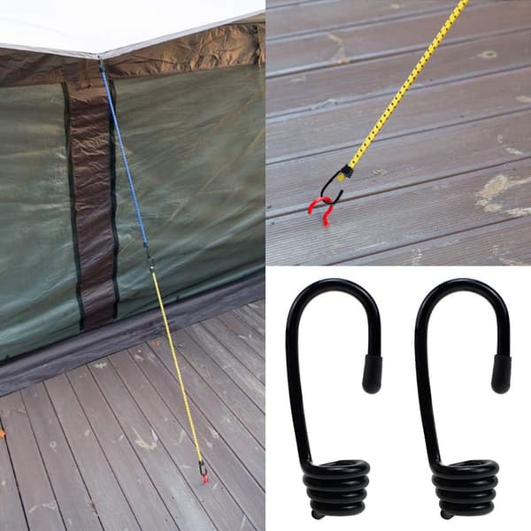 12 stk. plastbelagte bungee-stødsnor kroge spiral til elastisk reb stroppebånd - sort
