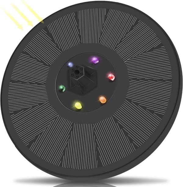 Solcells LED-ljus 3W Vattenpump Flytande Fontän 7 Munstycken Vattencirkulation