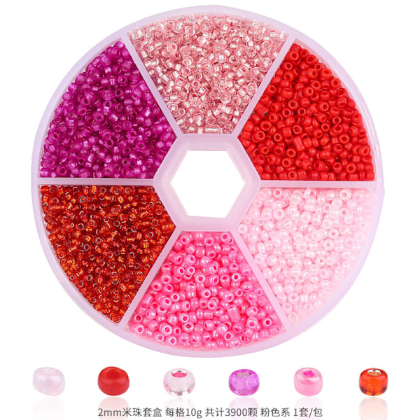DIY pärlmaterial smycken tillbehör 6 färger glas hirsfrö pärla set pink 0.2 cm