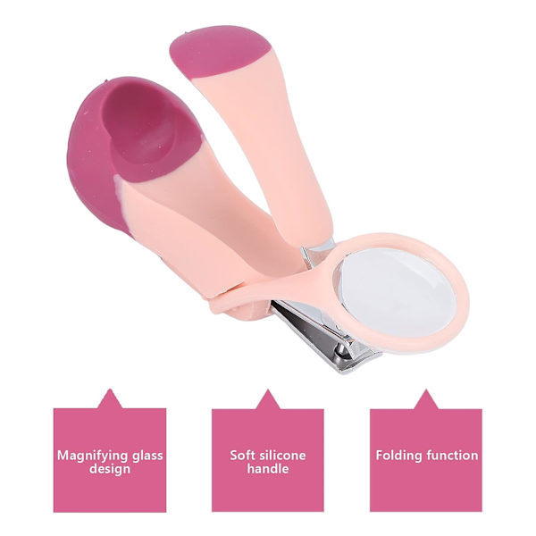 Lätt Manikyrklippare, Nagelklippare, med Förstoringsglas för Spädbarn och Barn (rosa) pink
