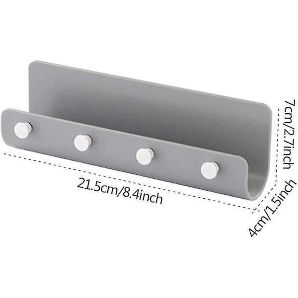 Väggmonterad post- och nyckelhållare, brevfil, nyckelställ med 4 krokar (grå) grey