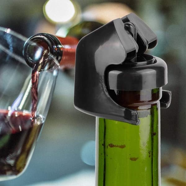 5 stk. genanvendelige vinflaskepropper af plast med silikoneforseglingsring