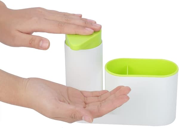 Monobloc vaskearrangør med sæbedispenser, vaskemiddeldispenser 17,5 × 6 × 16,5 cm, (grøn) green