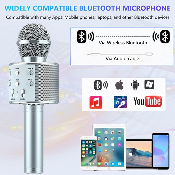 5-i-1 Bluetooth-mikrofon for barn med høyttaler, bærbar mikrofonleke (sølv)