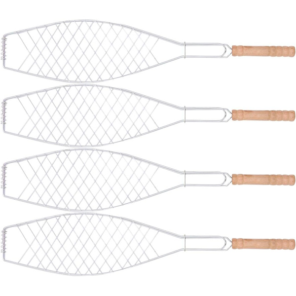 Set med 4 BBQ hopfällbara fiskgrillkorg med avtagbart handtag för fisk, kött, grönsaker, räkor