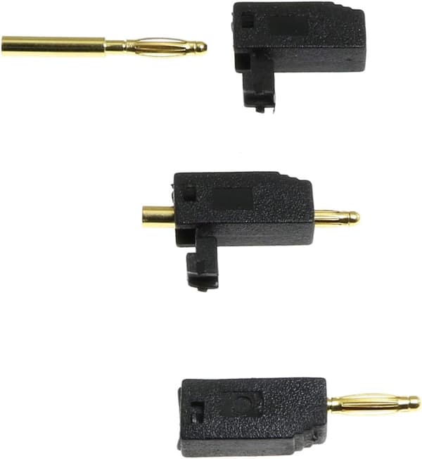 2 mm mini stabelbar bananstik kabelstik loddet samlet (10 stk. rød+sort)