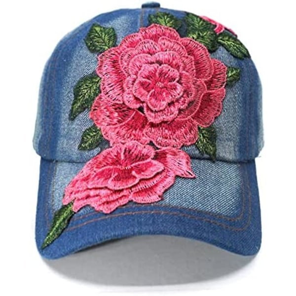 Jeans Baseballkeps Blomma Justerbar Broderad Solhatt Present till Mamma/Damer (rosa) Pink