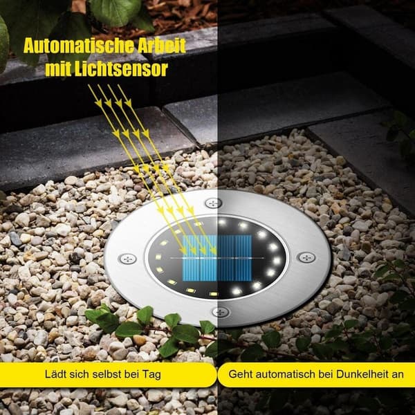 Udendørs underjordisk lys solcelle underjordisk lys 4LED (hvidt lys 16LED 4 stk.), til udendørs, have, gård