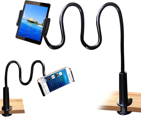 Tabletstativ Fast stativclips Drejestativ Lang arm Svanehalsstativ - Sort