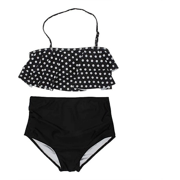 Flounce Bikini hög midja rygglös baddräkt Halter baddräkt, Svart, S black s
