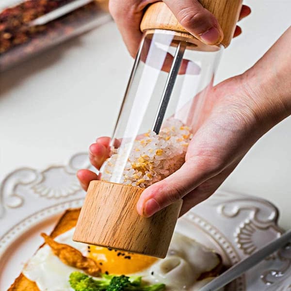woode peppar- och saltkvarnar, kryddkvarn, justerbar manuell träpepparkvarn