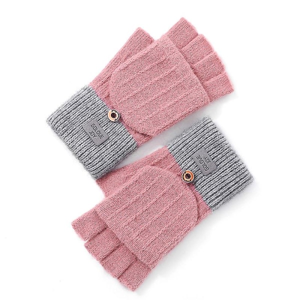 Stickade varma handskar för vinter med pekskärm，Elastiska varma fleece-antiglidhandskar, rosa pink