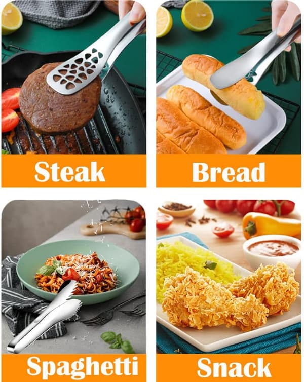 Sett med 2 sølv serveringstang, spaghettitang, salattang i rustfritt stål (stil 2) Color 2