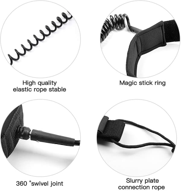 Surf SUP Board Leash, 10ft 7mm TPU Coiled Stand Up Paddle Board og Surfboard Leashes, Svart black