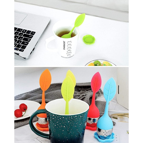4 st teinfuser i rostfritt stål och silikon - tesil med lock och fat (färg slumpmässig)