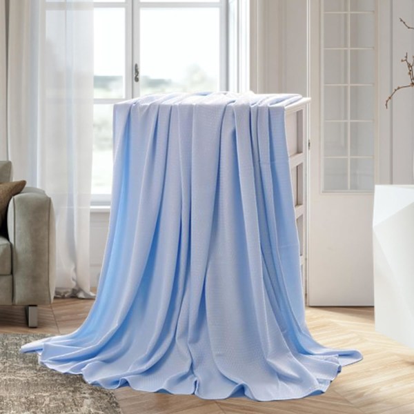 Fiber Sommarfiltar Dubbelsidig Kylande Fiber Sömnsoft Filt för Sovrum, 100x150cm, Blå blue