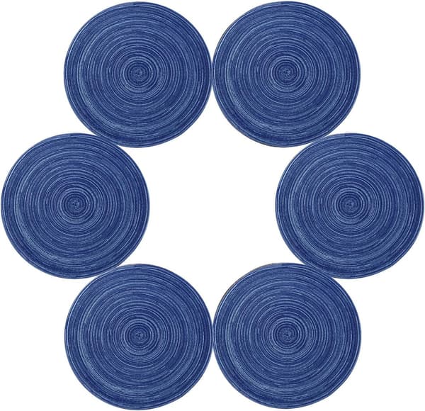 15 tuuman pyöreä lämmönkestävä punottu pöytätablettisetti, 6 kpl (pyöreä, sininen) Blue