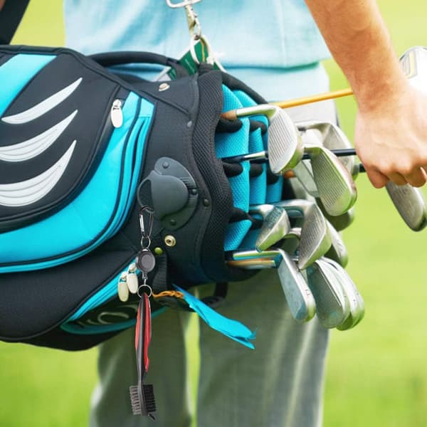 3-delt golfbørste, golfkøller rillerenser dobbeltsidet nylon- og rustfrit stålbørstesæt (sort/blå/rød)